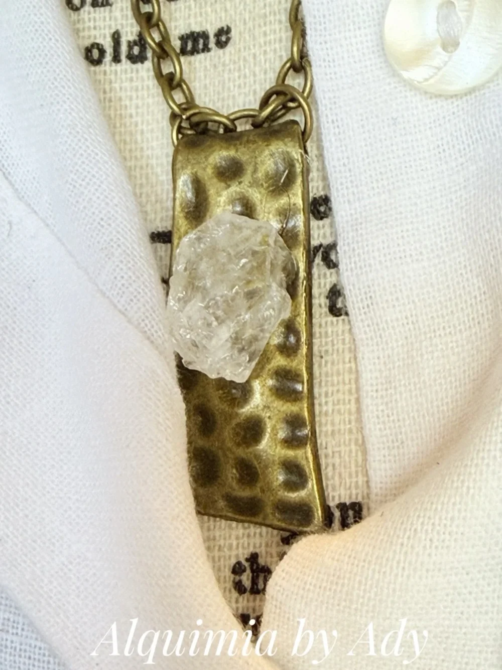 LAYERED Brass Pendant Necklace with RAW Clear QUARTZ and Burgundy Cord